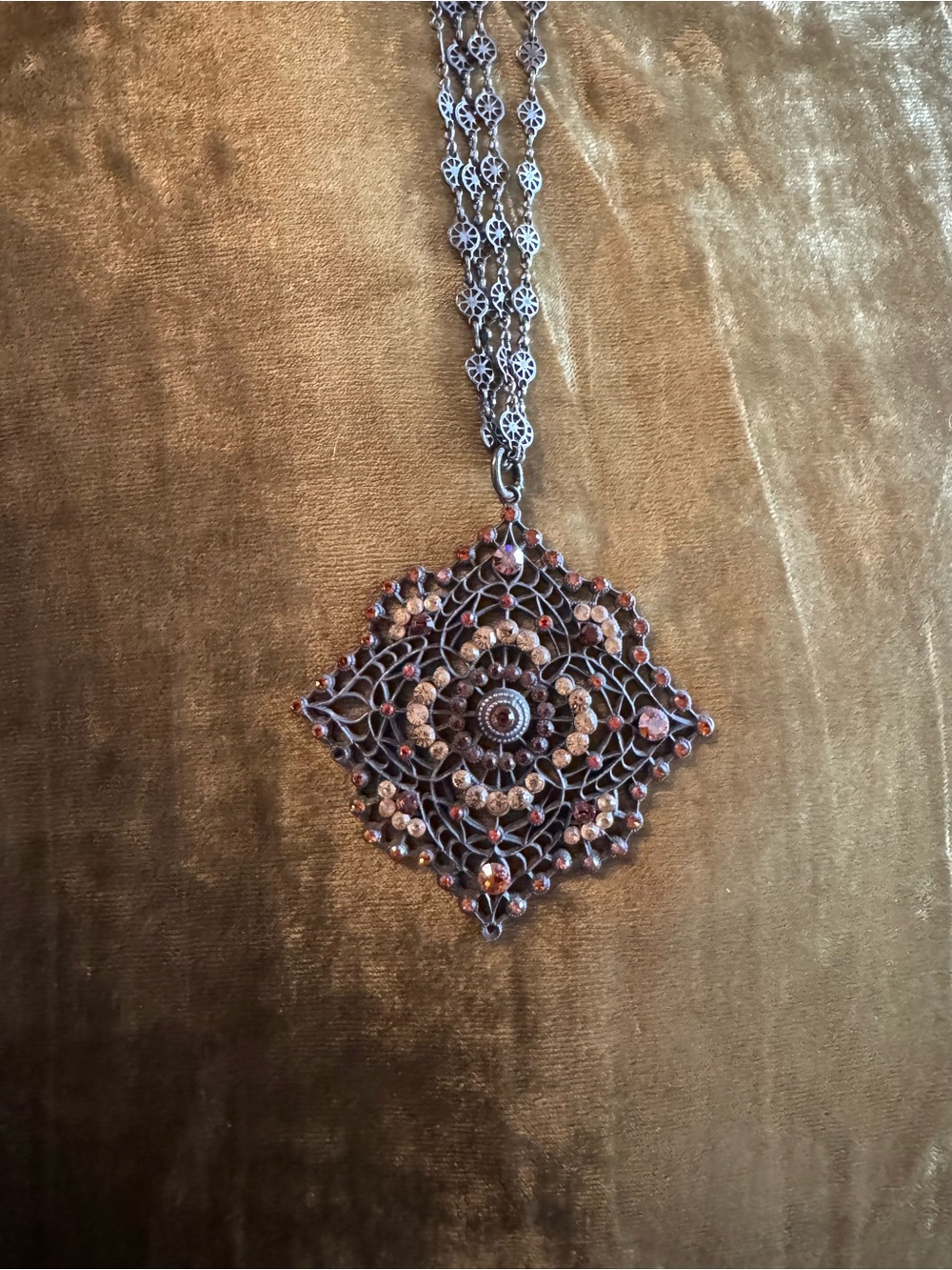 Antique-Style Brown Filigree Pendant Necklace - Women Jewelry